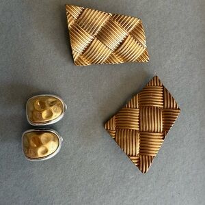 Vintage Gold-Tone Textured Geometric Brooches & Clips, bundle price